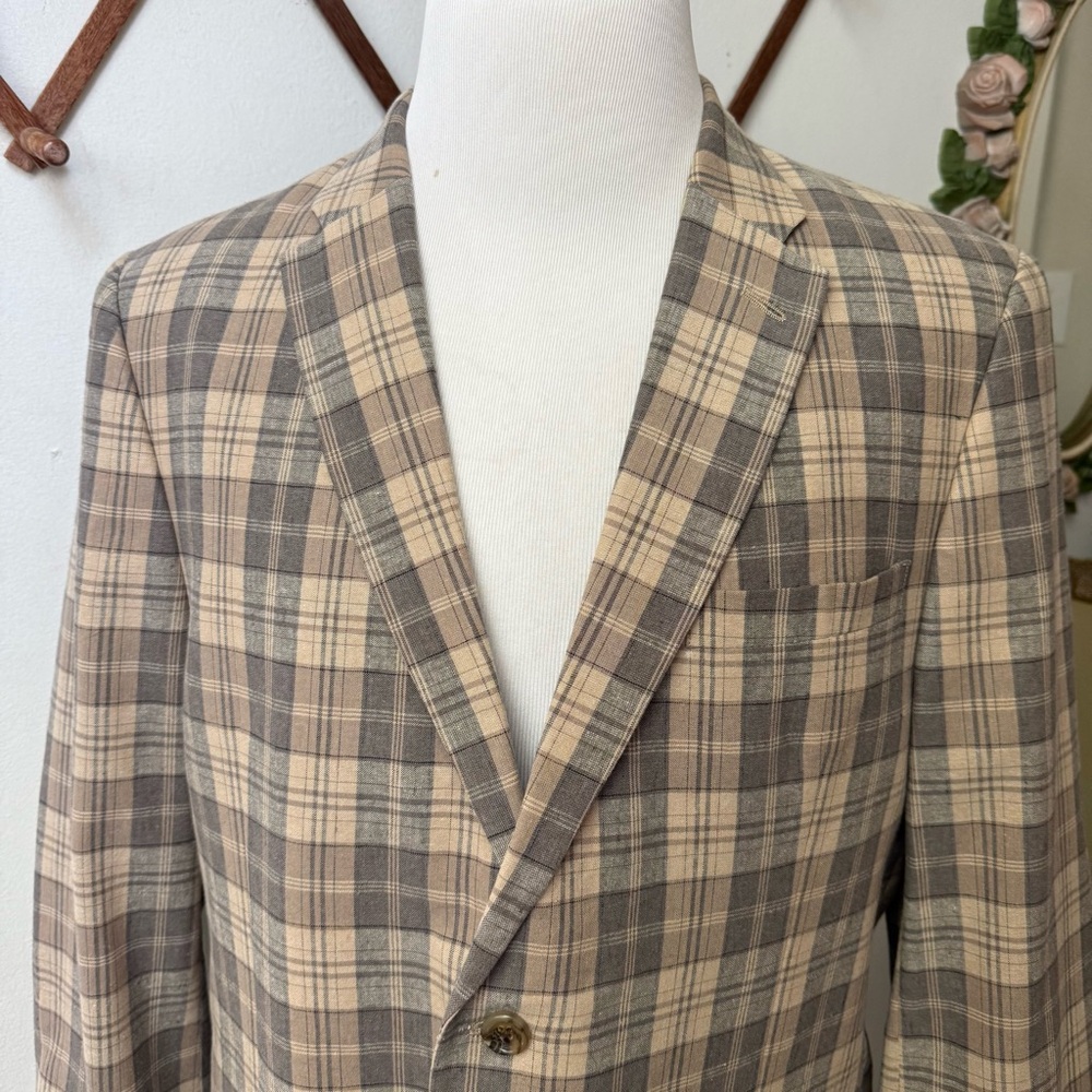Linen Plaid Elbow Patch Blazer - image 2